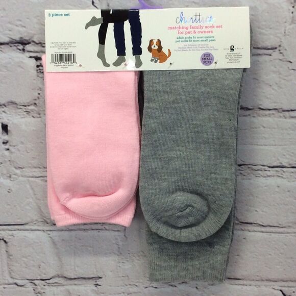 Chatties Matching Sock Set Family Pet & Owner Small Pups Dad Mom Cozy Pink/Gray - Picture 5 of 5
